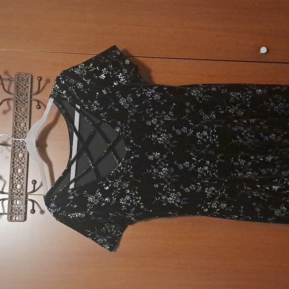 Long black and sparkles holiday dress with crisscross cut out in back. - Picture 4 of 4